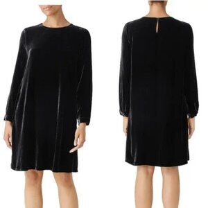 New! Eileen Fisher Velvet Silk Crewneck Long Sleeve Shift Dress 35773